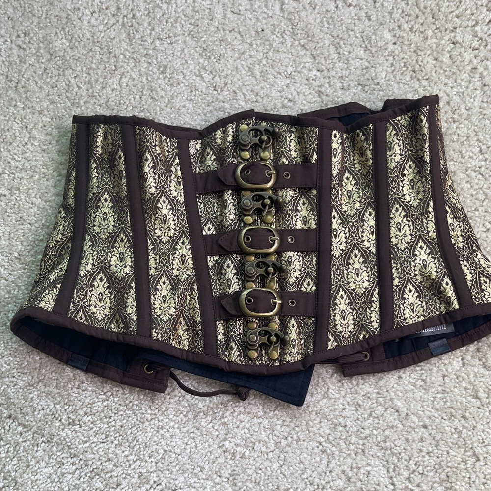 Steampunk Gothic Brown and Gold Under-bust Brocade Corset Top, NWOT, size 30